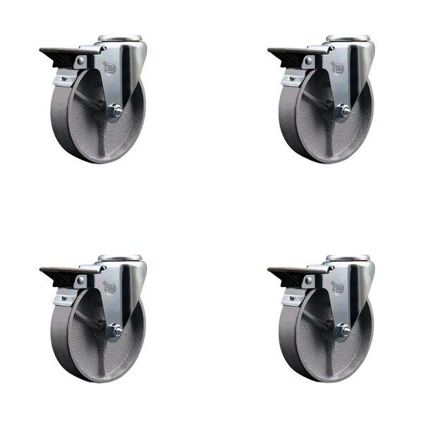 Service Caster 5'' Semi Steel Wheel Swivel Bolt Hole Caster Set with Posi Lock Brakes, 4PK SCC-BH20S514-SSS-PLB-4 - main
